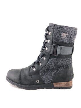 Sorel Major Carly Black Leather Moto Boots 9.5